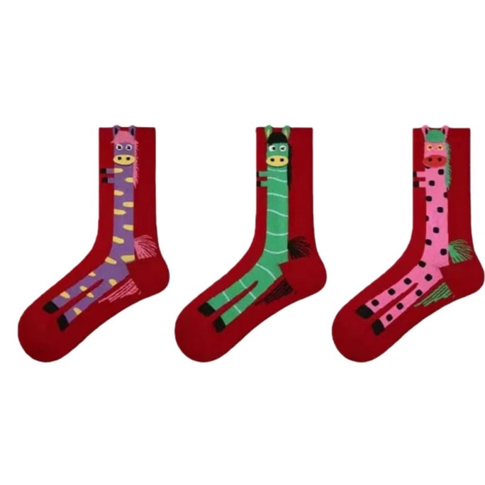 Spring Festival Horse Pattern Socks 3 Pairs