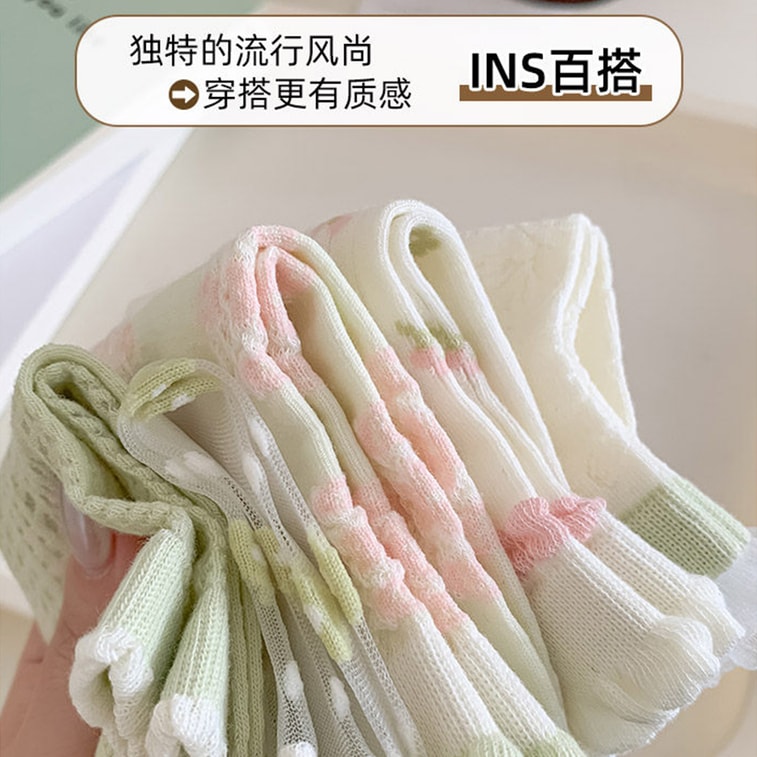 Sheer Mesh Boat Socks Fresh Floral Lightweight Breathable Short Cotton Socks For Women 5 Pairs Set F 1 Set 3