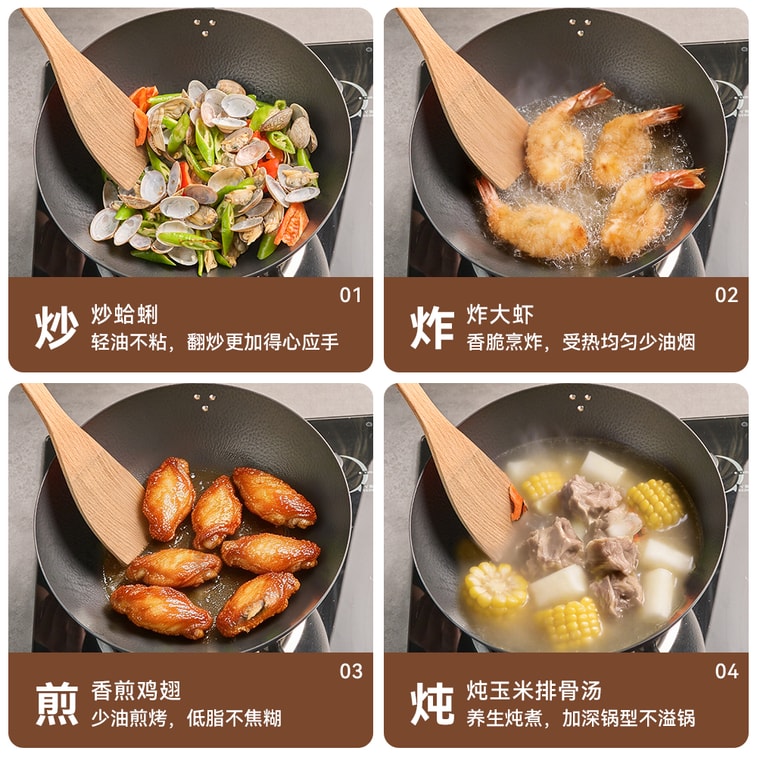 28CM Hand-forged Iron Wok -Round Bottom,For Gas Stove and Open Flame 7