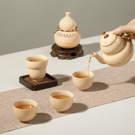 Gourd Tea Set Fortune Blessing 1 Teapot 1 Master Cup 3 Cups 1 Incense Burner 1 Set