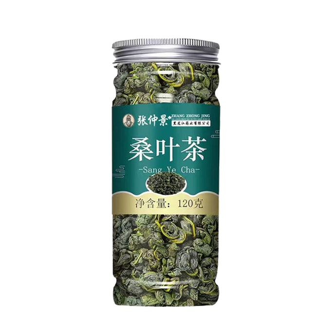 Frost-picked mulberry-leaf tea, 120 g—unsulfured, locks freshness; lowers glucose & lipids, sugar-smart sip.
