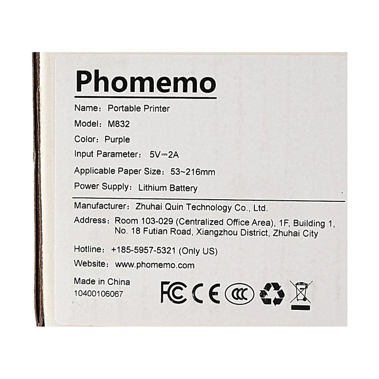 PHOMEMO M832 Portable Inkless Thermal Printer Purple Letter Size 8.5x11 with Carrying Case 12
