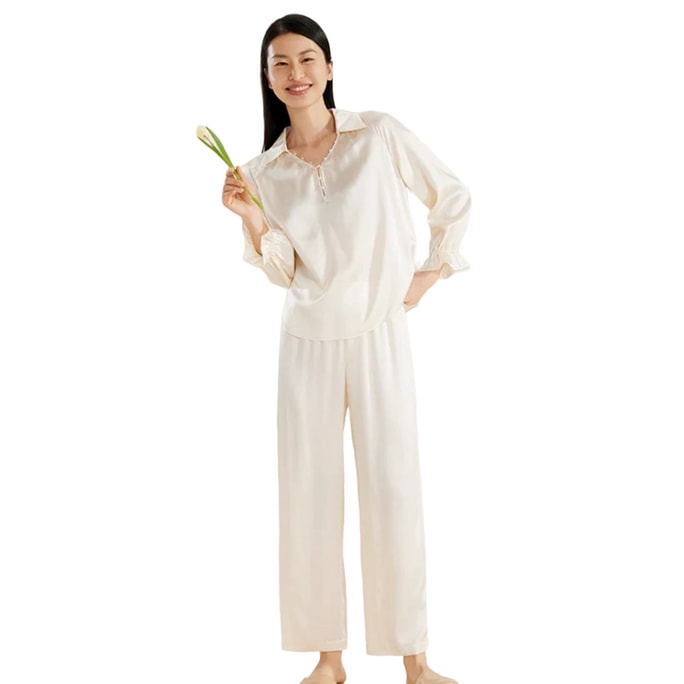 Mulberry Silk Can Be Worn Outside Fashion Women's Pyjamas Clothes And Pants Suit Pajamas YSFDC201# Sand Gold 160M