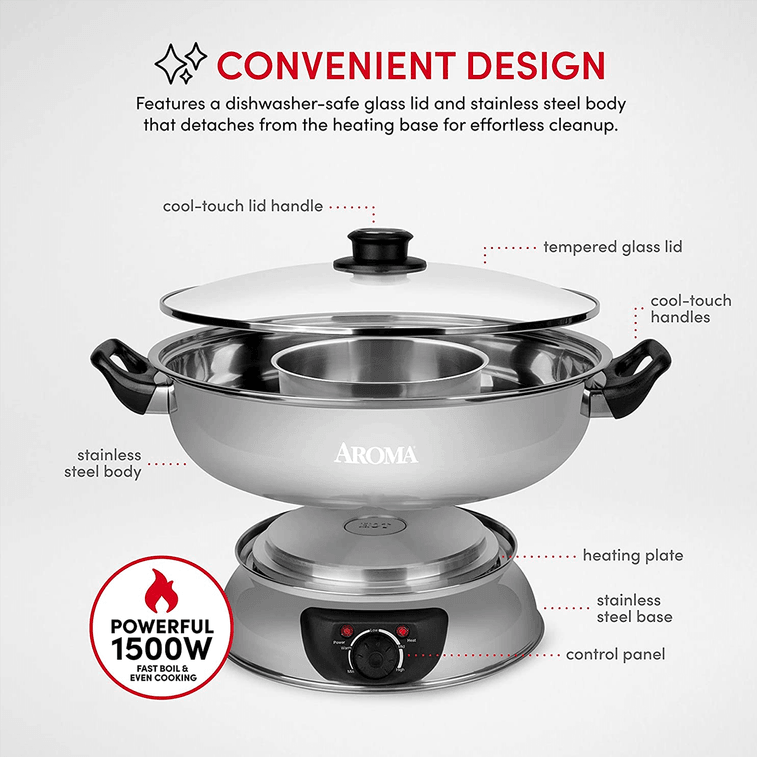 【低価格保証】4クォートステンレス電気しゃぶしゃぶ鍋 ASP-600 1年間製造保証 10