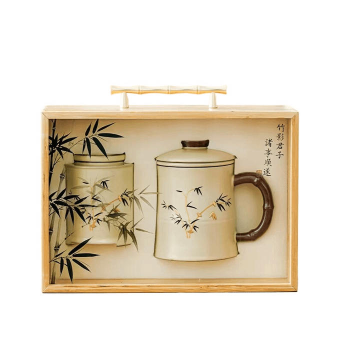 Yipin Qiantang Ceramic Tea Separation Tea Cup Chinese Portable With Lid Office Cup Gift Box 3-piece Set In Beige