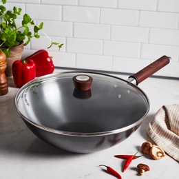 Dragon Carbon Steel Wok with Lid 12" required to season and maintain (Accessory Not Included)