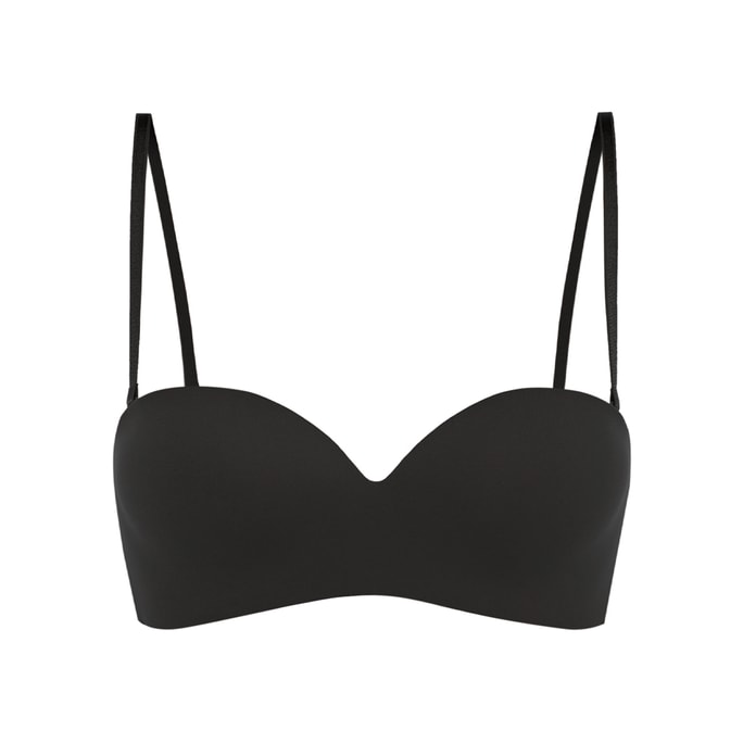 Two Ways Wearing With Removable Strap Gathering Tube Top Bra Black  B70