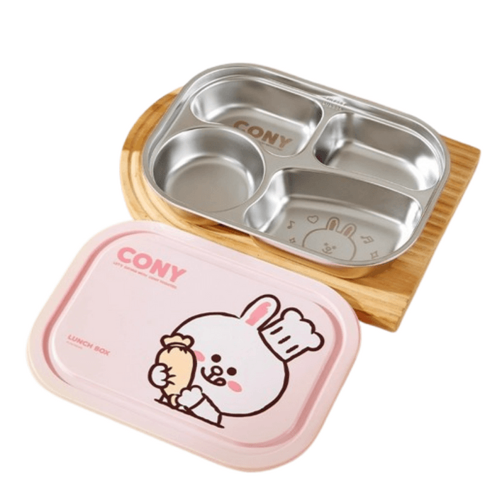 【中國直郵】 日本 LINE FRIENDS 不鏽鋼分格餐盤餐盒餐具 四格深盤+PP蓋 可妮兔 1個裝
