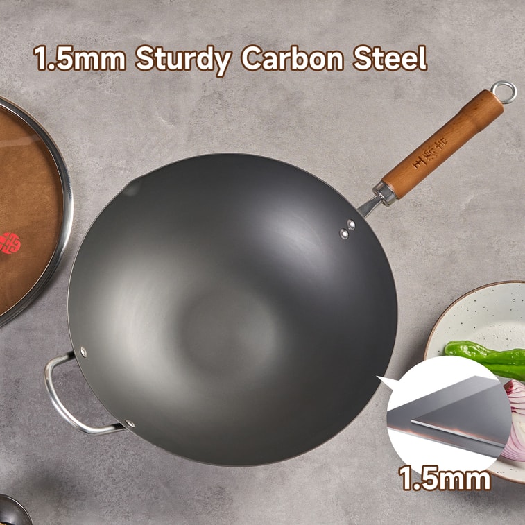 王源吉 ⭐入門款⭐【爆炒鍋+手鍛煎鍋】 中式爆炒鍋 32cm 大口徑炒菜鍋 無塗層精鐵鍋 附鍋蓋 手鍛煎鍋26cm 瓦斯電磁爐適用 (不易生鏽 無塗層) 4