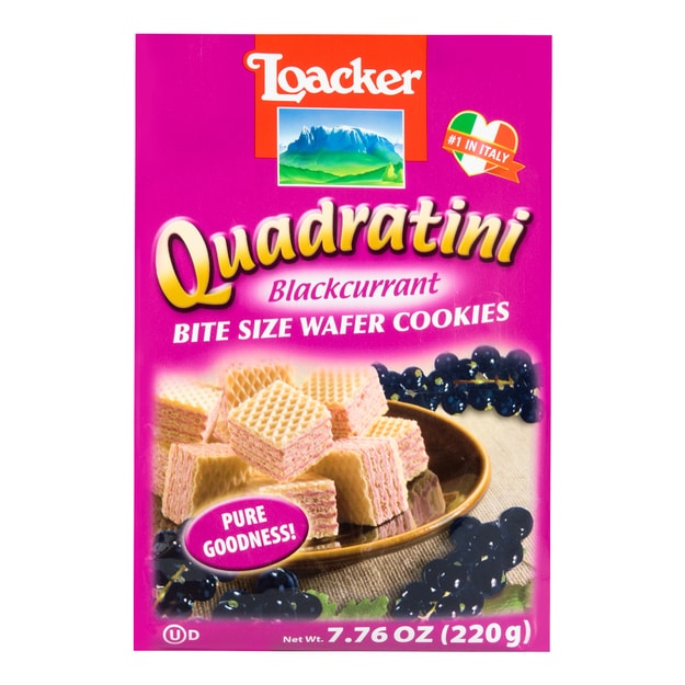 Quadratini Bite Size Wafer Cookies Blackcurrant Flavor 220g