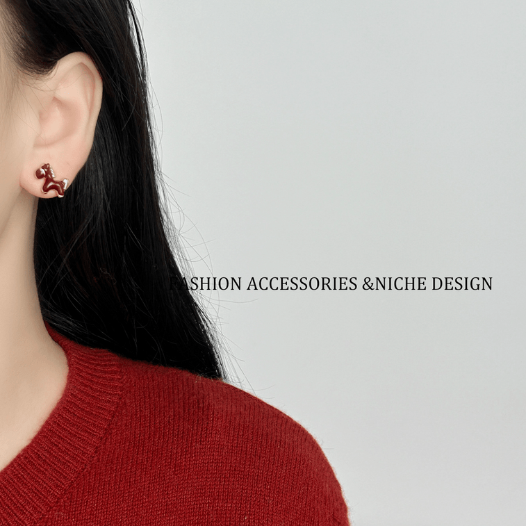 Fancy Jasmine 马年2026本命年红色滴釉小马小红书爆款耳钉小众设计高级感耳环精致小巧耳饰 1对 3