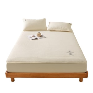 [중국 직배송] HSPM 콩기름 누빔 매트리스 커버, 침대 시트, 더스트 커버, 베개 커버 1개, 홈 텍스타일 4종 세트, 100cm x 200cm, 적정 높이 27cm, 매트리스 커버, 오프화이트, 1개