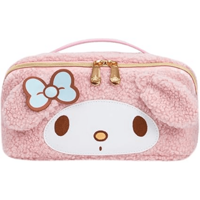 My Melody Unfold Travel Makeup Bag with Faux Sherpa Texture