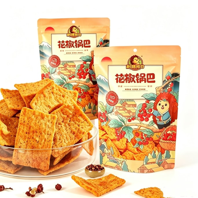 ヘッジホッグ フォレスト・ガンプ 人気ポテトチップス、四川山椒風味ライスクラッカー、パフスナック、75g×1袋、アフタヌーンティーに最適、四川山椒風味、マイルドな辛さ