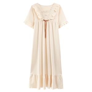 【中国からの直送】HSPM 新作 半袖 コットン ゆったり カジュアル 薄手 ワンピース 部屋着 アプリコット M