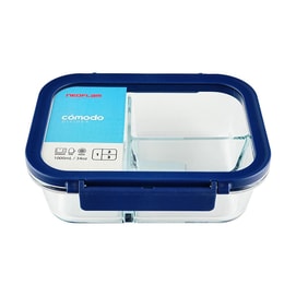 3 Compartment Glass Lunch Box Heat Resistant Airtight Microwave Safe 1000ml
