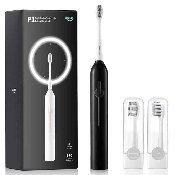 P1 Black Electric Toothbrush USB Rechargeable Sonic Toothbrush for Adults with Smart Timer 3 Cleaning Modes 4-Hour F