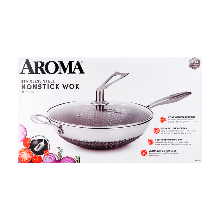 Non-Stick Stainless Steel Wok Pan with Self-Balancing Lid and Honeycomb SurfaceGuard Technology, 12.5 inch ANW-107 7