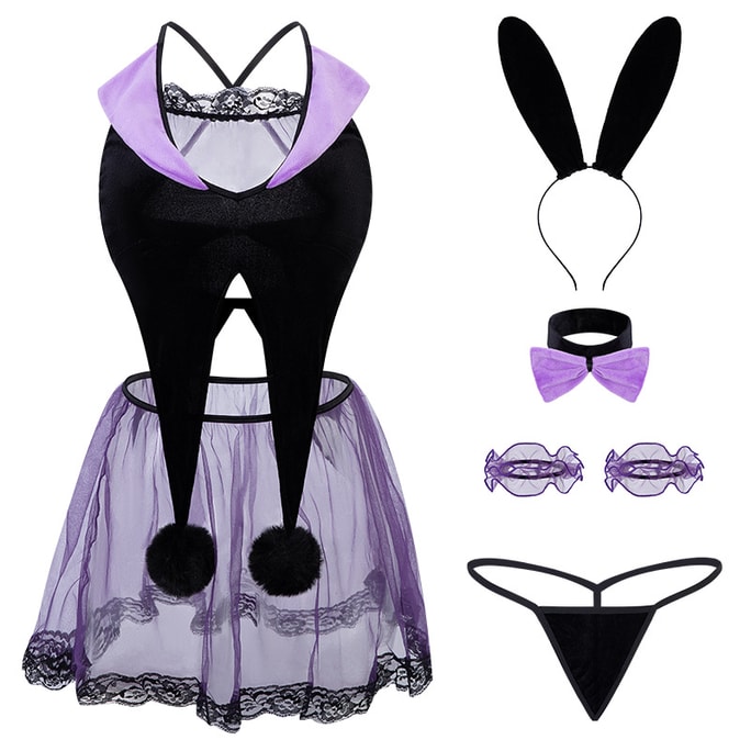 Fun Lingerie Sexy Neck Hanging Lace Rabbit Girl Witch Set Purple One Size (No Whip)