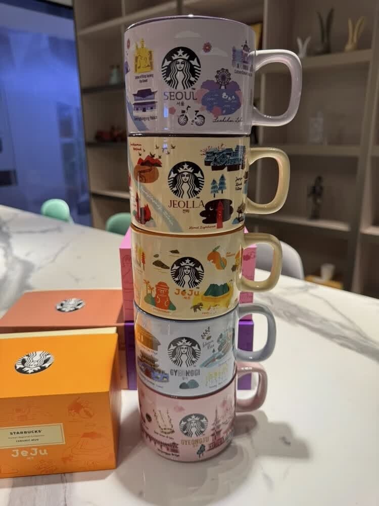 美国 STARBUCKS 星巴克 城市限定马克杯355ml【橙色精装礼盒】米白马克杯橙内釉 人鱼 logo 正版陶瓷杯 地标卡通印花高颜值水杯  厚实耐高温瓷质 家用办公咖啡牛奶杯【韩国旅行纪念文创】学生上班族桌面百搭送礼杯子