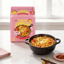 치즈 라면, 매콤한 칠리 & 체다 맛, 치즈 & 매운 볶음 한국식 즉석라면, 113g(4.23oz)*4개입