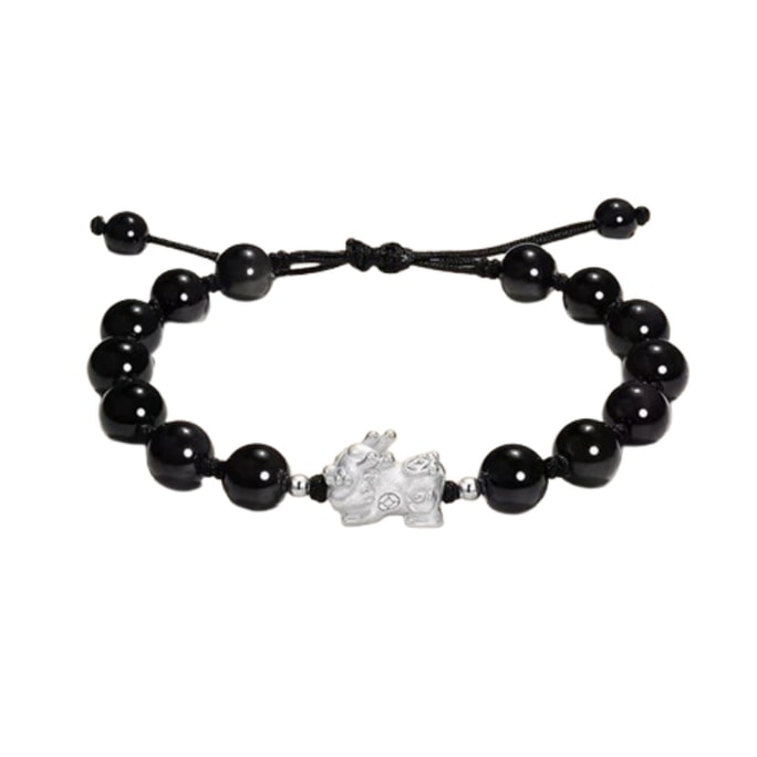 【中国直邮】 中国黄金 黄金 黄金 貔貅银手链女款纯银999手串 足银 多金貔貅1条装 招财迎财发大财 一条装 黑色款