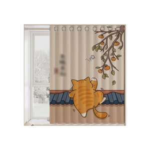 No-Drill Thickened Soundproof Curtains - Cold-Resistant Full Blackout Applicable Window Width: 50-80cm Fat Orange Pattern Tension Rod Curtain 1Piece