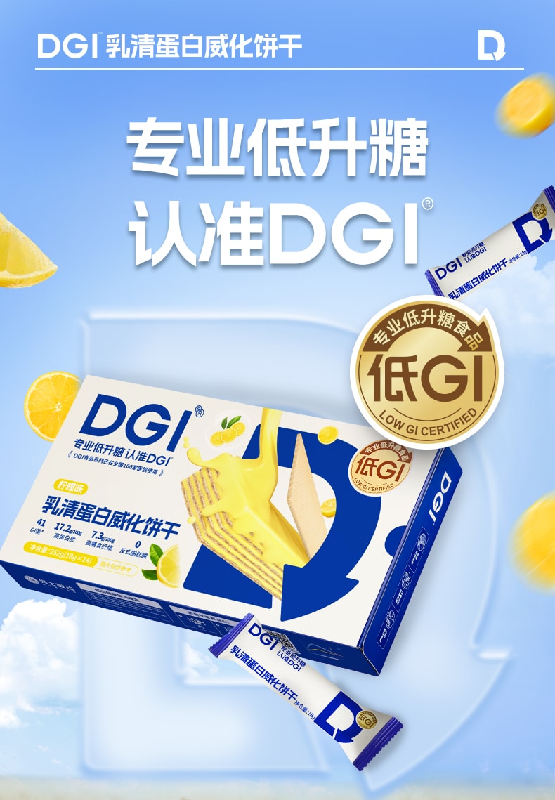 DGI 低GI乳清蛋白棒豆乳威化餅乾充能無糖精代餐飽腹糖友零食檸檬味252g