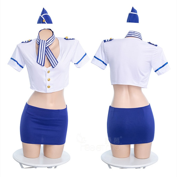 Sexy Stewardess Uniform Underwear V-neck Pajama Suit Blue One Size