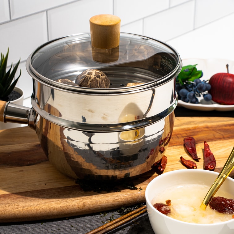 YUKIRO 日式锤纹不锈钢雪平锅 一人食蒸煮两用小奶锅 18cm 附蒸屉和盖子 燃气电磁炉通用 双耳蒸笼随机发货 4