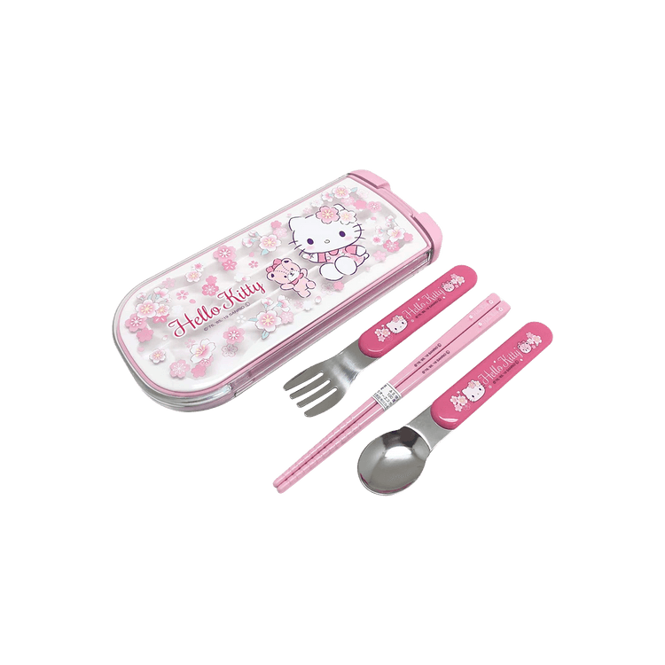 Hello Kitty Cutlery Kit Fork Spoon Chopsticks Utensils Tableware Kids  Flatware