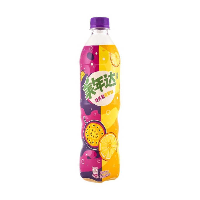 大陆版美年达 果汁气泡饮料 碳酸汽水 百香果菠萝味 瓶装 600ml