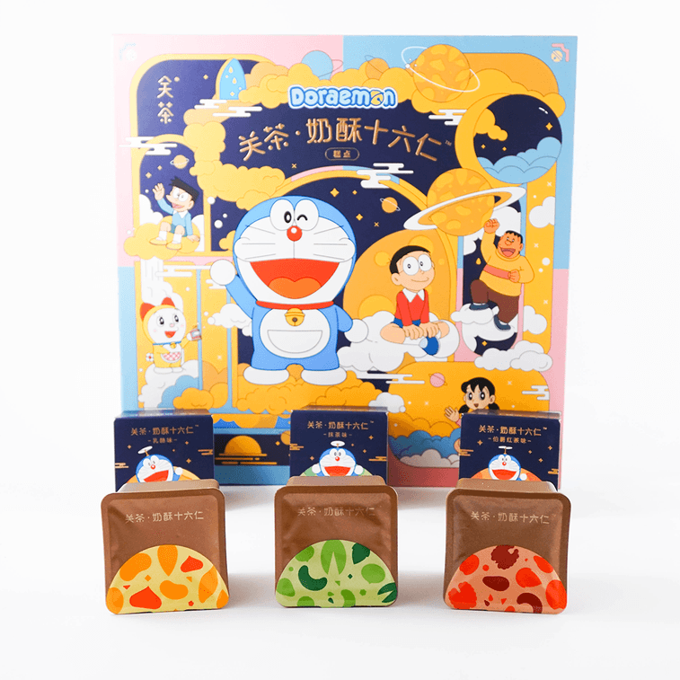 【北美独家】关茶X 哆啦A梦 奶酥十六仁糕点 月饼礼盒 6枚心意装 300克【本礼盒刀叉为塑料刀叉】 24