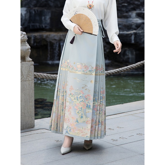 [중국에서 직접 메일] HSPM 새로운 새로운 중국 스타일 명나라가 만든 Hanfu 말 얼굴 스커트 하늘색 말 얼굴 스커트 S