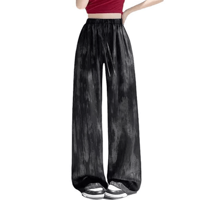 Chinese Style Stain Tie-dye Loose Wide-leg Casual Pants Black S