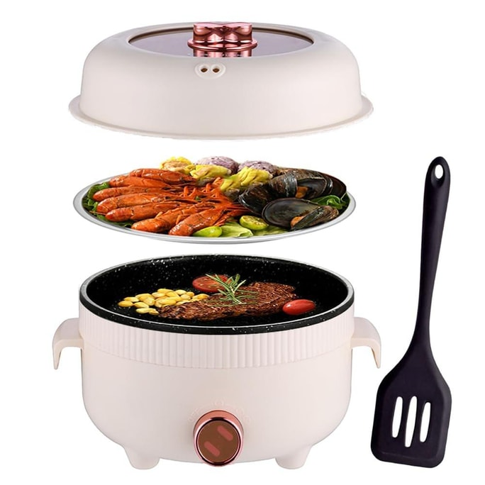 Electric Hot Pot 2.2L with Steamer Portable Non-Stick Frying Pan Portable Travel Cooker for Ramen/Steak/Fondue/Soup