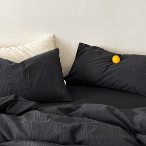 [중국 직배송] 럴러바이 나무 언어 100% 면 자카드 나무 질감 4피스 침구 세트 (매트리스 커버 포함) 퀸 사이즈 미드나잇 그래파이트