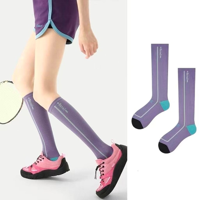 Leg-Slimming Socks Calf Supports Tennis Hiking Cycling Running【Fitness & Sports Micro-Compression Slimming Legs】Relieve Leg Swelling #GrayPurple One Size Fits All