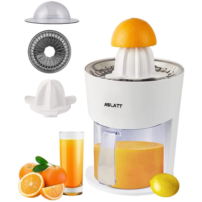 ASLATT 전기 주서기는 오렌지, 감귤류, 라임, 자몽을 짜낼 수 있으며 탈착식 디자인, 흰색