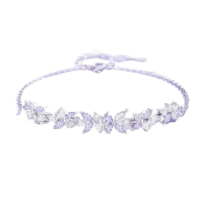 【中国直邮】 中国黄金 黄金 黄金 黄金 黄金 黄金紫藤花银手链女生礼物*1个