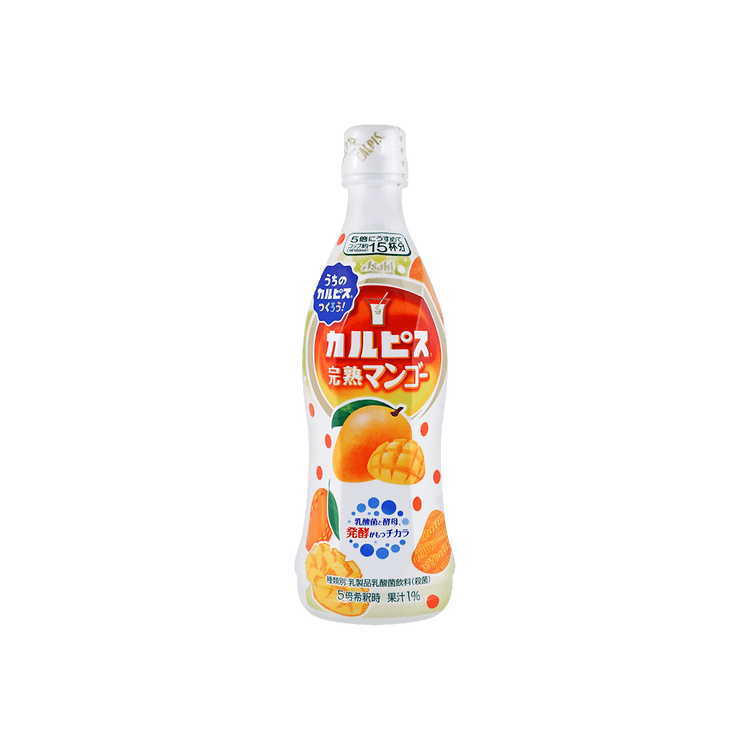 日本asahi 朝日可尔必思5倍浓缩汁芒果味一瓶可以做15杯饮料470ml 亚米