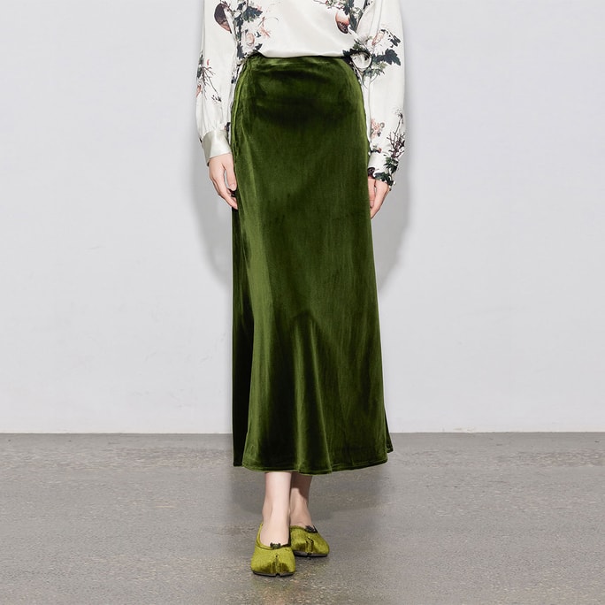 【中國直郵】 HSPM 新中式大裙擺國風裙高腰包臀長裙女冬季半身裙 綠色L