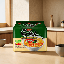 Menraku Japanese Ramen - Instant Noodles , Shoyu Tonkotsu Taste - Soy Sauce And Rich Tonkotsu Flavor Soup ,5 Pack , 18.