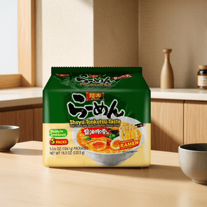 Menraku Japanese Ramen - Instant Noodles , Shoyu Tonkotsu Taste - Soy Sauce And Rich Tonkotsu Flavor Soup ,5 Pack , 18.