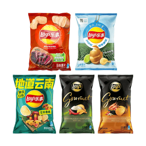 大陆版LAY'S乐事 马铃薯片 得克萨斯烧烤味+柠香海盐味+见手青味+甜辣酸奶油味+泰式冬阴功味 480g【5种口味5包组合装】