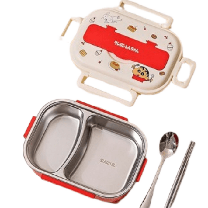 [중국 직송] 모던 하우스와이프 초등학생 도시락통 316L 항균 스테인리스 스틸 보온 도시락통, 빨간색, 2칸, 1000ml (1팩)