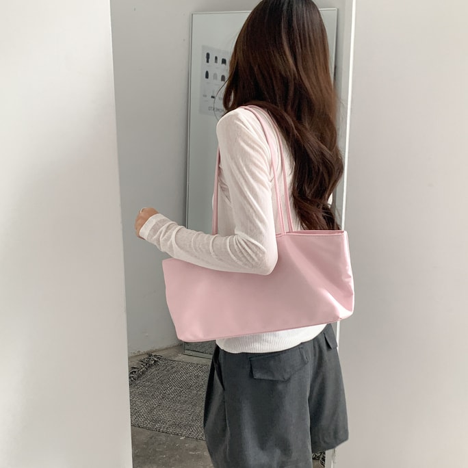 Korean Thin-Strap Tote Bag Pink (1 Unit) 【Lightweight & Roomy】magnetic Snap, Inner Pockets. Fits Laptop. Korean Style. Great For Students & Commuters.