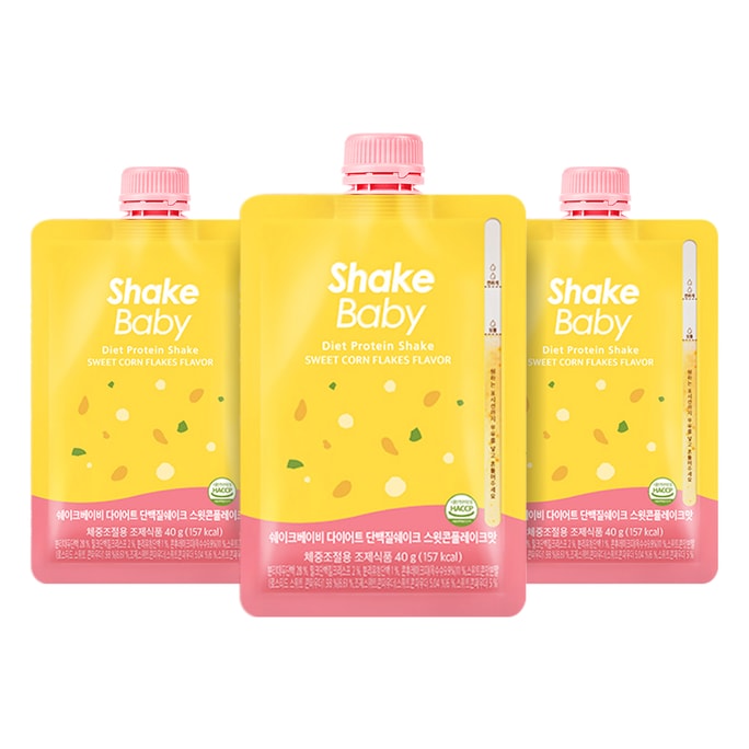 한국 SHAKE BABY 여행용 체중 감량 식사 대체 영양 쉐이크 고단백 저칼로리 옥수수맛 40gX3컵