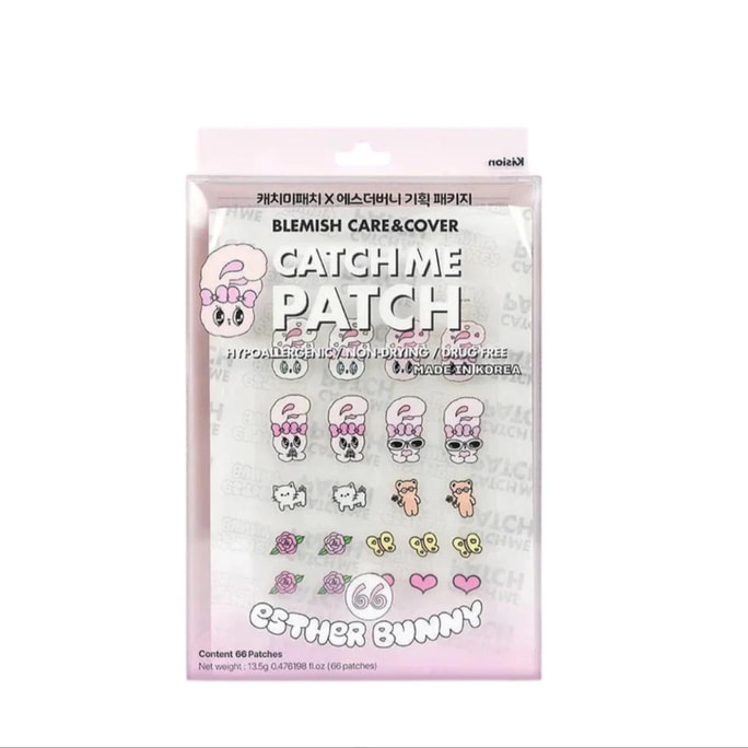 Catch Me Patch Invisible Acne Care Hydrocolloid Patches Emoticon Esther Bunny 66pcs