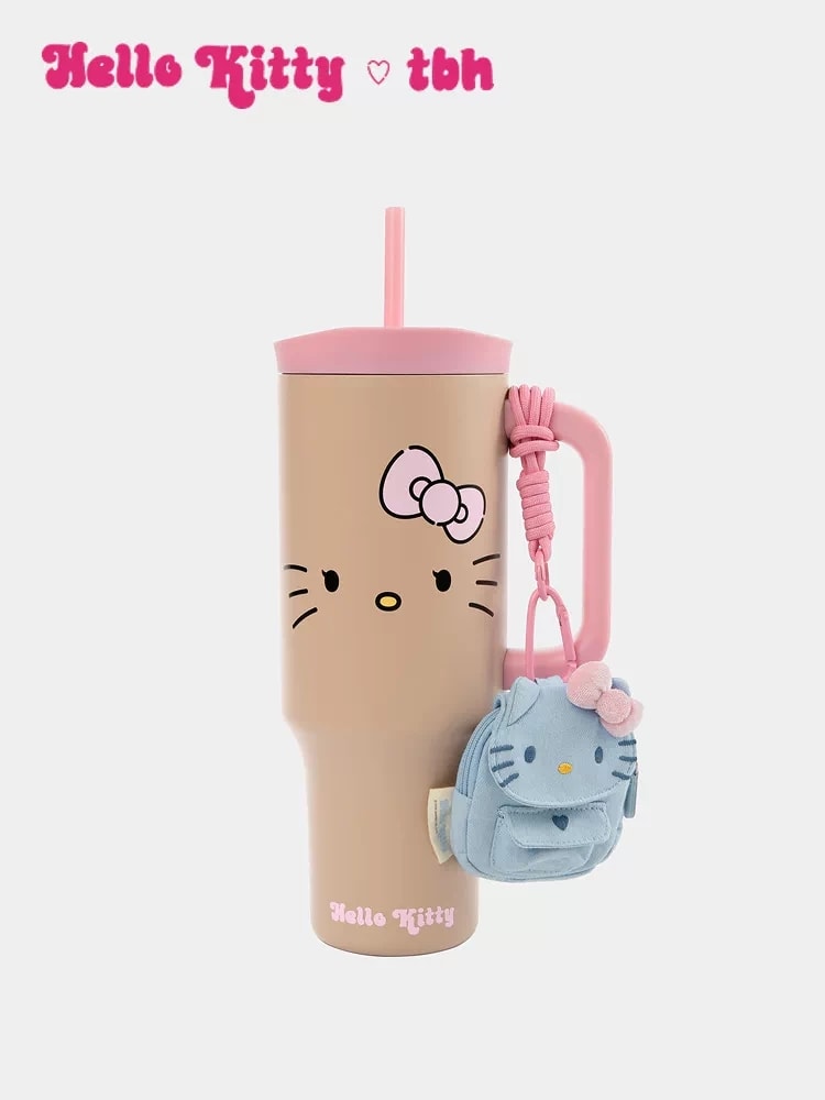 【中國直郵】 THEBEAST野獸派 野獸派 家居三麗鷗Hello Kitty巨無霸保溫杯吸管杯不銹鋼保冷杯 牛仔豹紋 (含mini收納包掛件) 一個裝